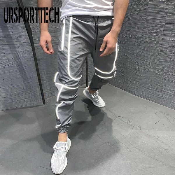 

men's pants men joggers streetwear hip hop casual loose reflective pantalones harem cargo trousers sport plus size, Black