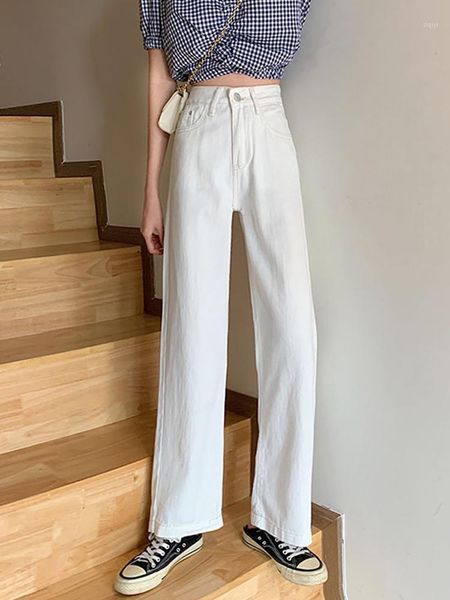 

2020 new beige jeans high waist straight leg pants loose drape wide leg straight trousers1, Blue