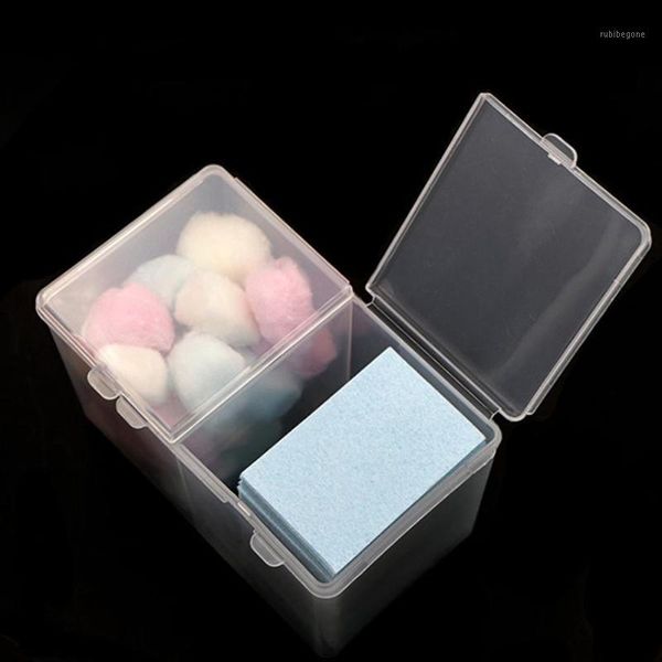 

translucent 2 grid cotton pad swab storage box case nail art tool organizer cotton holder fashion1