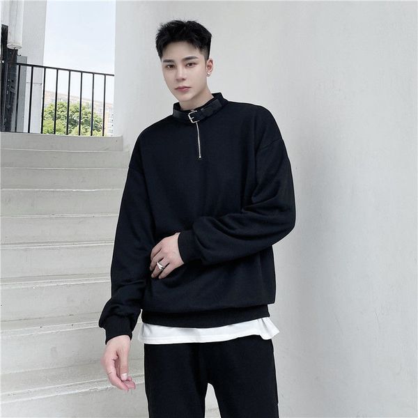

autumn 2021 new hoodies cumbersome retro male seam solid white jv86, Black