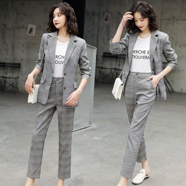 

qwqed temperament plaid blazer skirt skirtwomen's fashionkorean short skirttwo piece professional professional plaid ski suit skirt ple, Gray