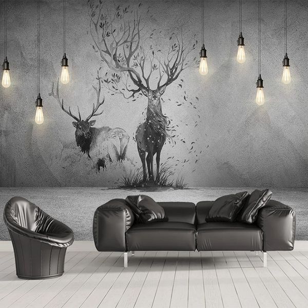 Background encomenda da foto 3D Wallpaper Nordic Estilo Sala TV Wall Paper Elk Decoração Quarto Grande Mural Modern