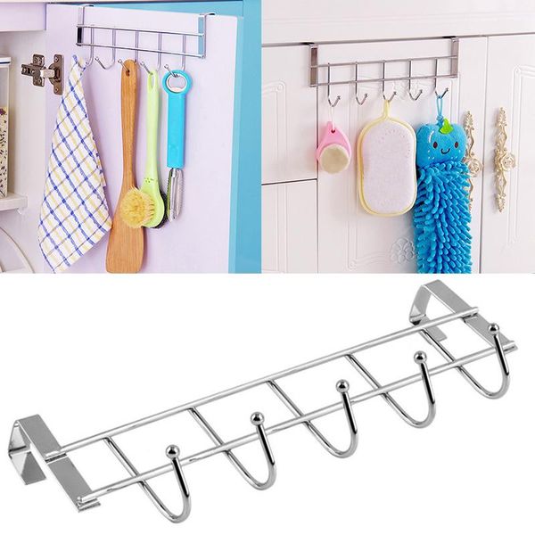 

silver five-row stainless steel hook door-back traceless hook clothes hanger hooks kitchen bedroom door rack towel holder
