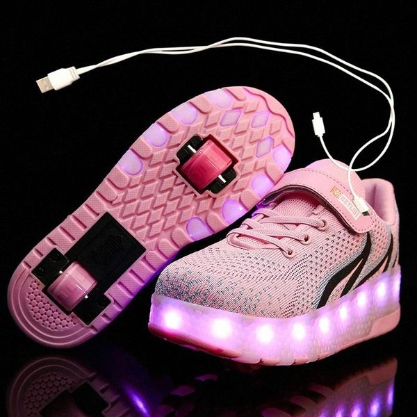 

children one two wheels luminous glowing sneakers red pink led light roller skate shoes kids led shoes boys girls usb charging #ij3y
