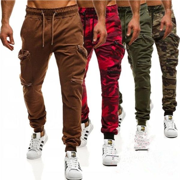 

mens joggers casual pants 2019 new red camouflage multi-pockets cargo pants men cotton harem hip hop trousers streetwear1, Black
