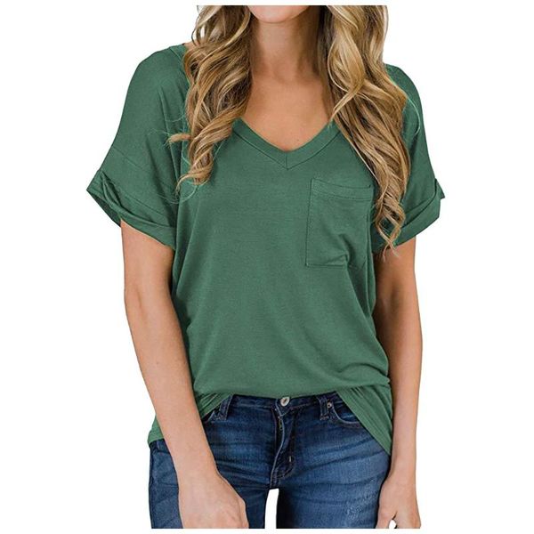 

fashion solid ruffled blouse loose pocket v-neck tee casual summer ladies female women short sleeve blusas pullover, White
