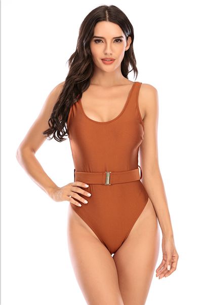 

2021 new swimsuit women's belt style one piece bikini, White;black