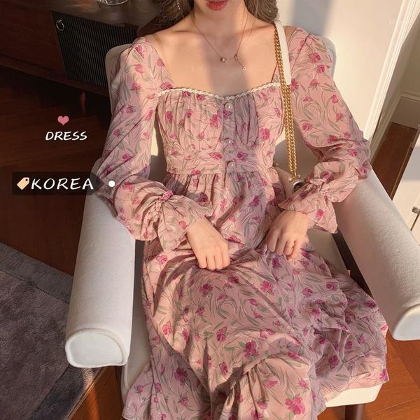 

vicone french platycodon grandiflorum chiffon court floral dress female 2020 spring summer new style waist hugging slim dress1, Black;gray