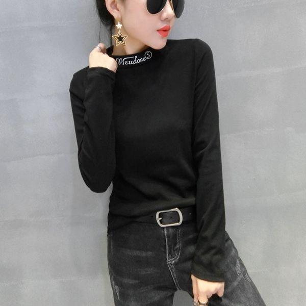 

nxgrq coat long new black half high collar embroidered letter bottoming autumn for women's 2020 autumn and winter with rayon shirt slee, White;black