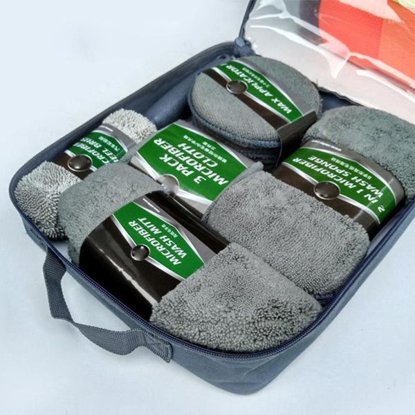 

9pcs car microfiber towel detailing cleaning kit car wash supplies wheel brush waxing sponge combination cleaning1
