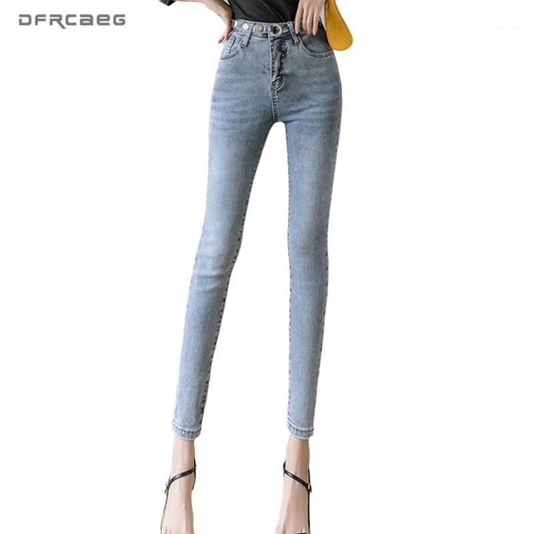 

women's jeans light blue high waist slim skinny woman 2021 autumn streetwear ladies ankle-length denim pencil pants jean femme1