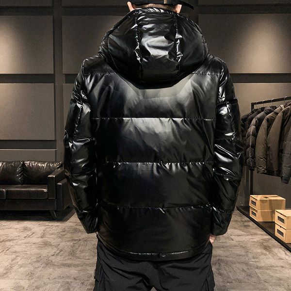 

bright face wash jaet fashion trend label men's hooded cool warm white down winter coat, Black