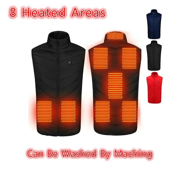 

men's vests 2021 men 8 areas winter super warm heated jackets usb electrical sleevless outdoor, Black;white
