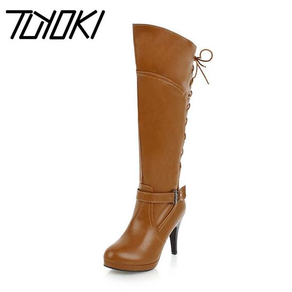 

size 2020 new women knee high boots zipper buckle high heels shoes cross tied winter long boots women plus size 31-48, Black