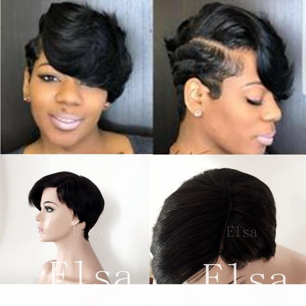 

side part a little lace front short wigs brazilian virgin human hair glueless short bob human hair wigs straight for black women, Black;brown