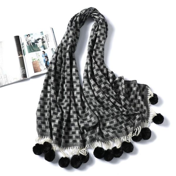 

lady cashmere winter scarf shawls women thick warm pashmina plaid knit scarves foulard blanket hairball bufanda wmtwkj bdesybag, Blue;gray