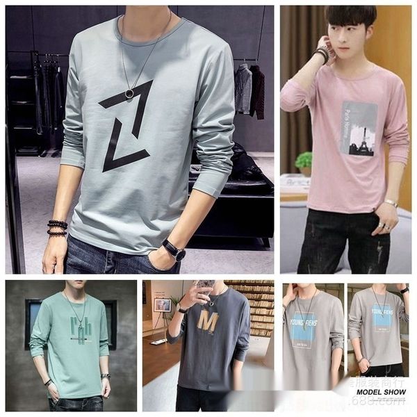

ednff men's long-sleeved 2020 autumn and winter new coat t-shirt egihw neck men's printed t-shirt trendy round, Blue