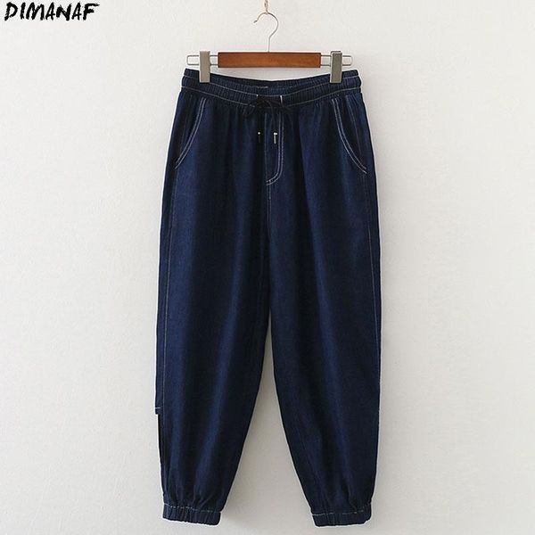 

dimanaf women pants plus size denim jeans patchwork harem slacks pants female elastic waist loose casual blue pockets1, Black;white