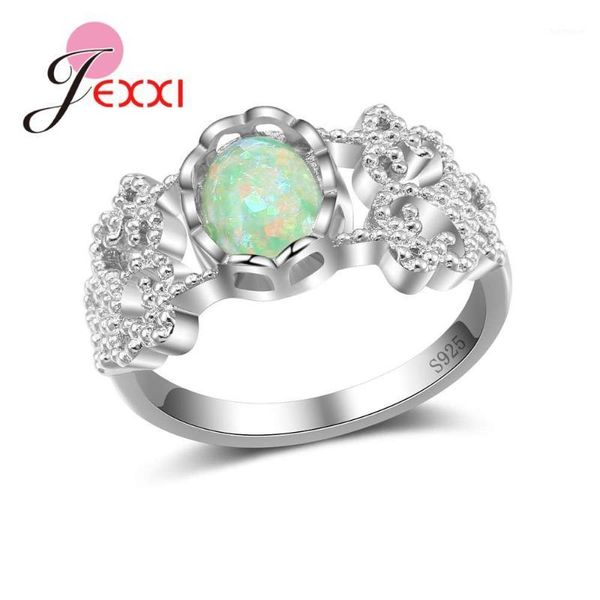 

simple charm gold 925 sterling silver rings for women party romantic light green opal ring generous elegant lady gift1, Golden;silver
