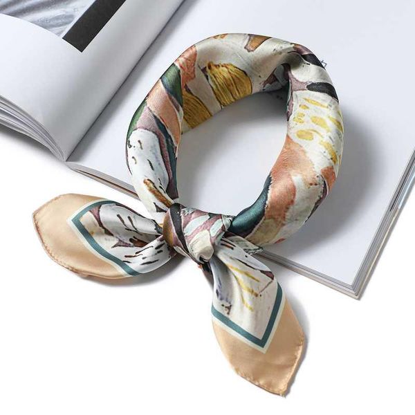 

women small square scarf plant print silk scarves and wrap floral ladies retro spring summer office hair neck foulard ladies designer scarf, Blue;gray
