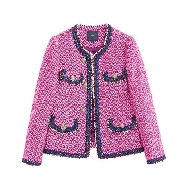 

rose red tweed wake 2021 осенняя женская куртка новые длинные рукава хит цветная лента металлическая пряжка, Black;brown