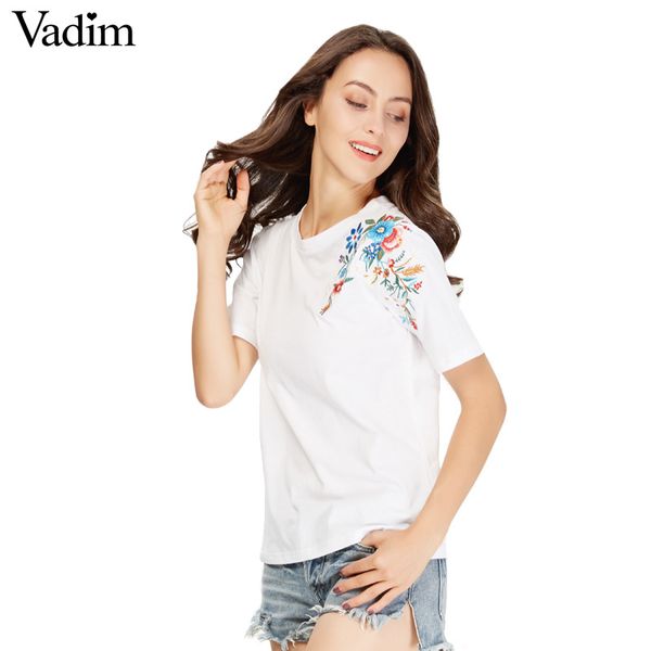

women sweet flower embroidery t shirt short sleeve o-neck summer fashion tees ladies streetwear casual camiseta dt967 y200111, White
