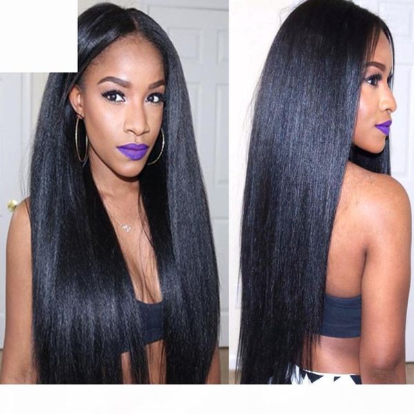 

high density yaki straight brazilian human hair glueless lace front & full lace wigs for african americans, Black;brown