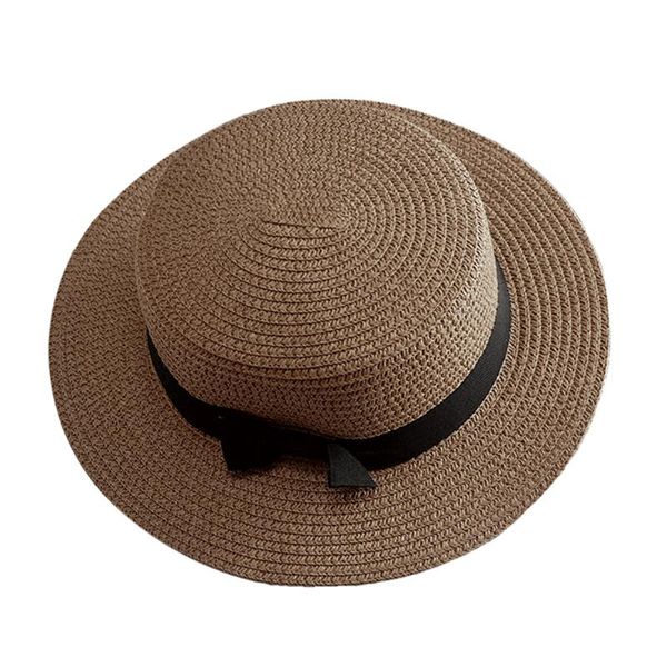 

wide brim hats women summer anti-uv beach straw cap bow tie ribbon british retro dome flat eaves sun caps holiday hat, Blue;gray