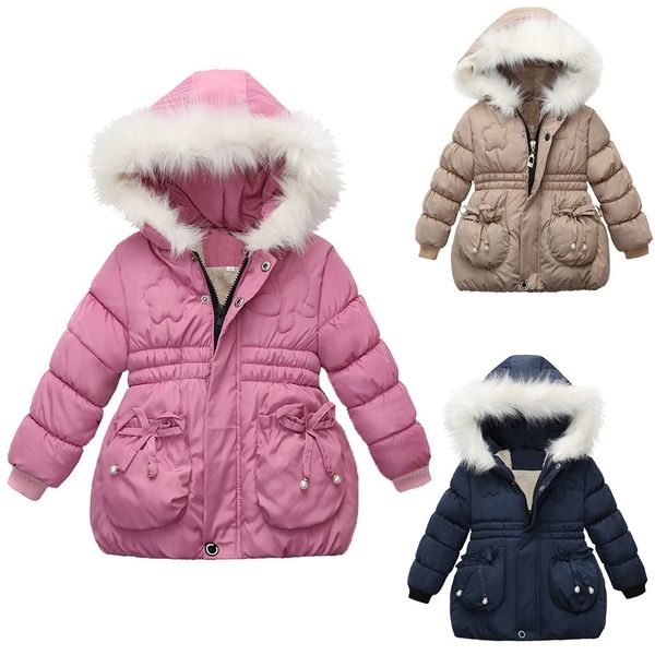 

children zip girl winter coat kids girls warm long sleeve plush thick patchwork snow hoodie outwear baby winter snowsuits ropa 1029, Blue;gray