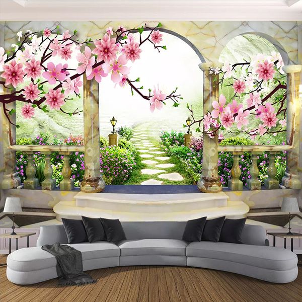 Duvarlar İçin 3D Wallpaper Özel Duvar Papel De Parede Çiçek Peyzaj Avrupa Bahçe Arch Salon Yatak odası Fotoğraf