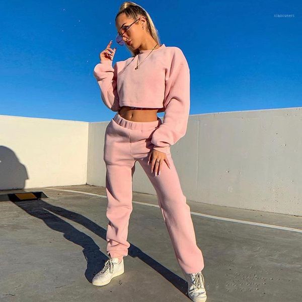 

running sets 2021 sweatsuit outfit tracksuit women two piece soft set fleece warm streetwear short sleeve crop + jogger pants1, Black;blue