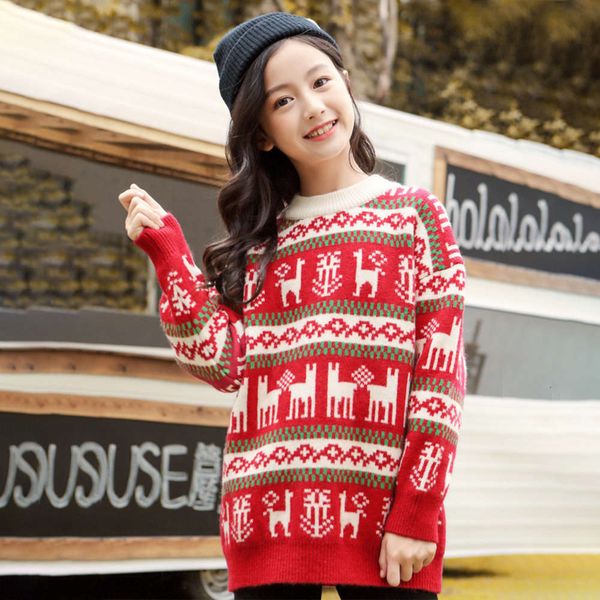 

year woolen happy drs girls' sweater 2020 new autumn winter wear thickened middle and big children's korean knitting, Blue