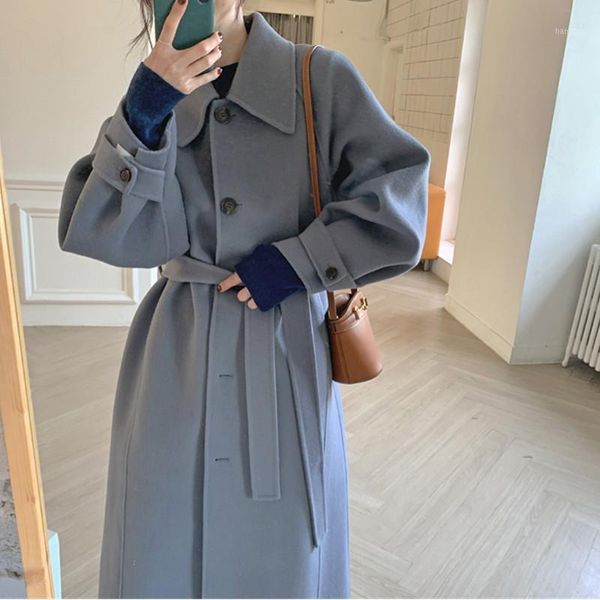 

woolen coat womens clothing 2020 new autumn winter korean fashion lapel loose retro mid-length elegant woman woolen jacket a3801, Black