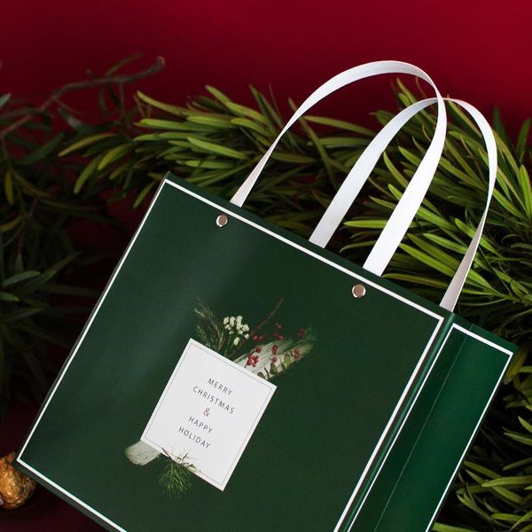 

stobag 5pcs merry christmas happy holiday red green portable paper bags for birthday party baby shower cookies chocolate pack wmtzrq