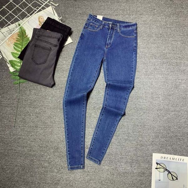 

women skinny denim hight waist elastic jeans mujer femme long pants plus size woman stretch 5xl black blue jean solid clothes 210203