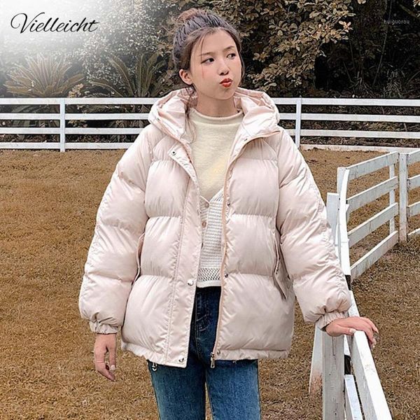 

vielleicht 2020 hooded women winter down jacket coat plus size 2xl short thicken warm cotton padded winter coat women's clothing1, Black
