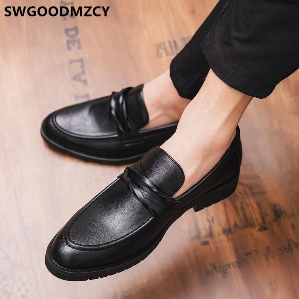 

leather shoes men formal loafers oxford shoes for men coiffeur brown dress office classic sepatu slip on pria ayakkabi, Black