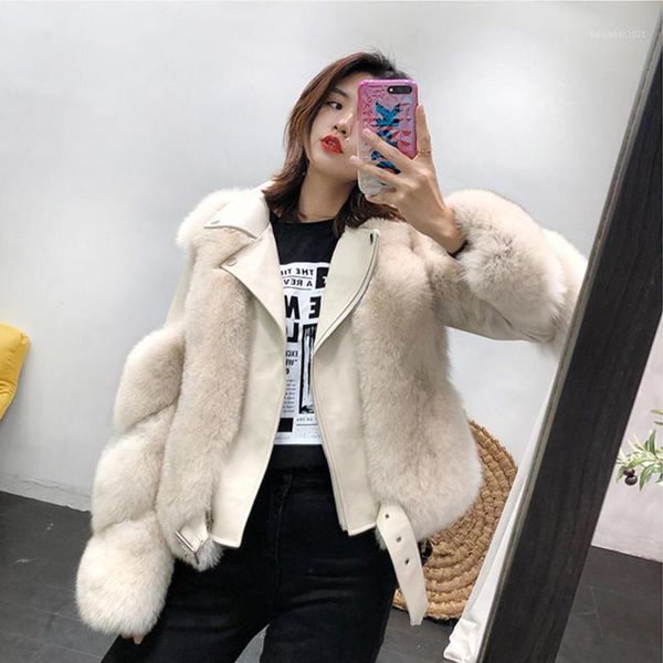 

women's fur & faux coat jacket women fashion short winter warm real jacket1, Black