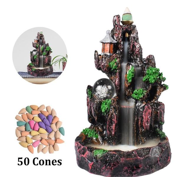 

incense smoke waterfall backflow incense burner holder mountain river with 50 cones crystal ball for ho bbyzcv
