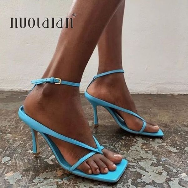 

2020 summer women sandals high heels shoes fall street look females square head open toe clip-on strappy sandals women y200702, Black