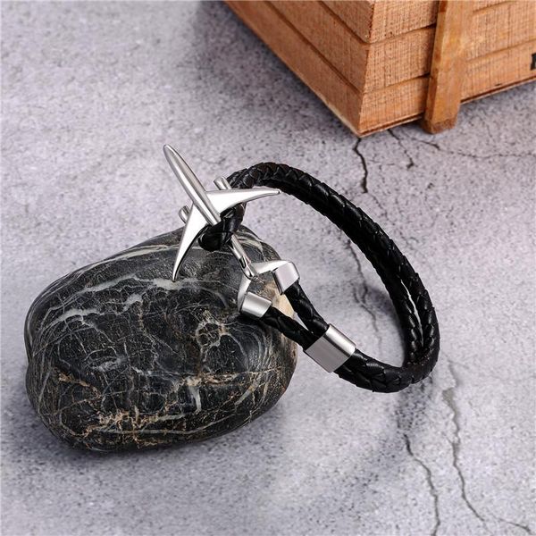 

mkendn горячие продажи нержавеющей стали самолет якорные браслеты мужчины женщины подлинная многослойный кожаный браслет freestyle homme юве