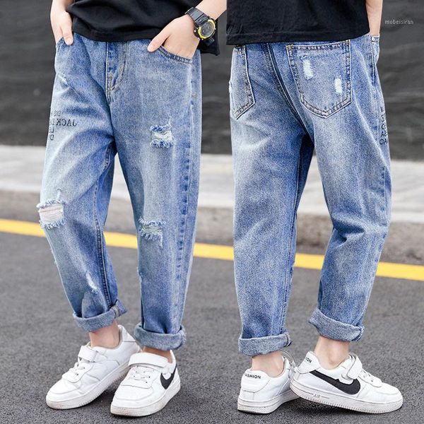 

2020 summer new boys casual jeans kids cowboy long pants children hole denim trousers clothes jean teenage boy jeans bottoms y651, Blue