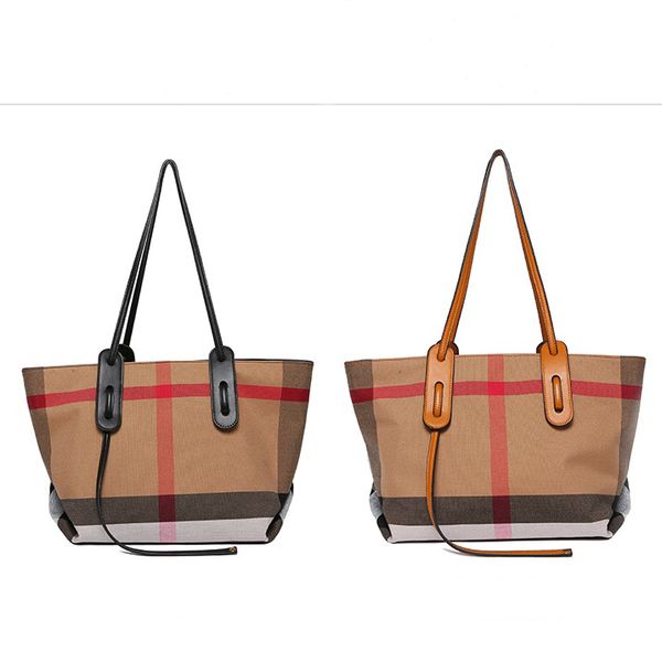 

2021 simple fashion large capacity tote bag hand bill of lading shoulder bag canvas lattice zipper compartment armpit bags classic versatile