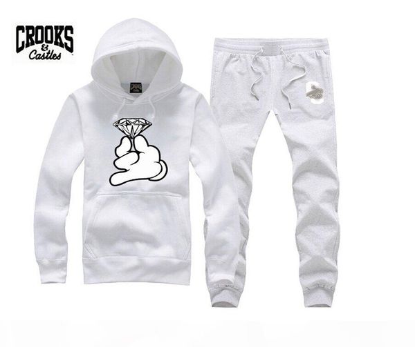 

crooks and castles sweat suit brand clothing men tracksuits long sleeve male sweatshirts+pants 2 pieces sets hip hop homme jogging factory, Black
