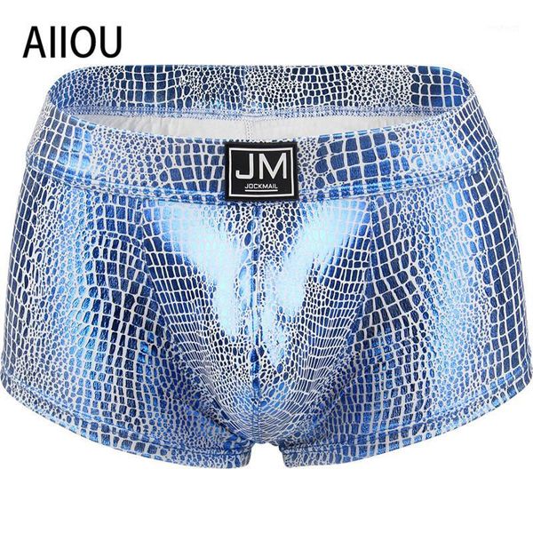 

aiiou mens underwear new spectral series high reflective imitation leather boxer shorts swim shorts stage underwear1, Black;white