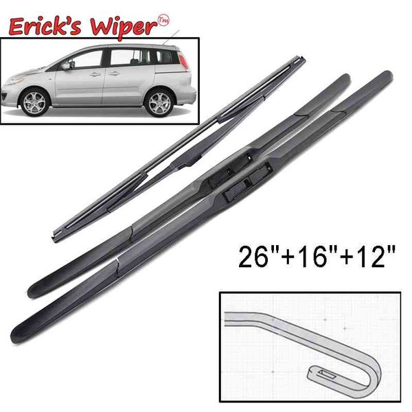 Erick's Wischerblatt-Set für vorne und hinten, für Mazda 5 Premacy MK2 MK3 MPV 2005–2017, Windschutzscheibe, 66 cm, 16 cm, 12 Zoll