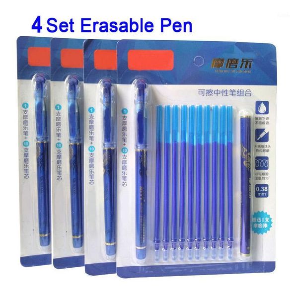 

delvtch 0.5mm 4 set erasable suit gel pen blue ink erasable pen refill and set for school student office writing tools1