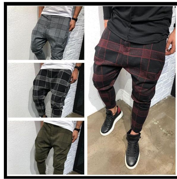 

plaid printed casual harem pants streetwear men hip hop baggy pants vintage wide leg trouser pantalones hombre jogger sweatpants, Black
