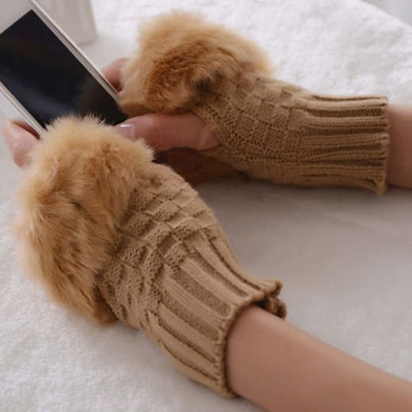 

women half finger gloves thicken hand warm winter gloves ladies faux woolen crochet knitted half finger mitten wrist warmer glove bh2884 tqq