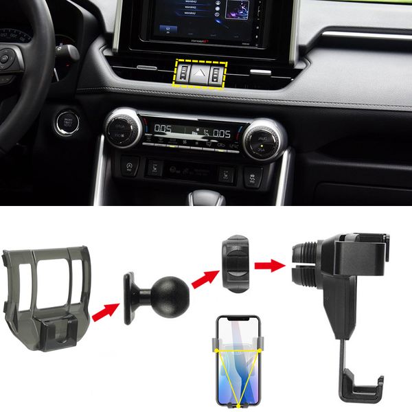 

toyota rav4 2019-2020 non-slip plastic alloy triangle phone holder stand bracket for holding mobile phones on cars